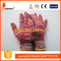 Rouge et gris mélangé coton / polyester, gants tricotés de chaîne de calibre 7 (DCK512)